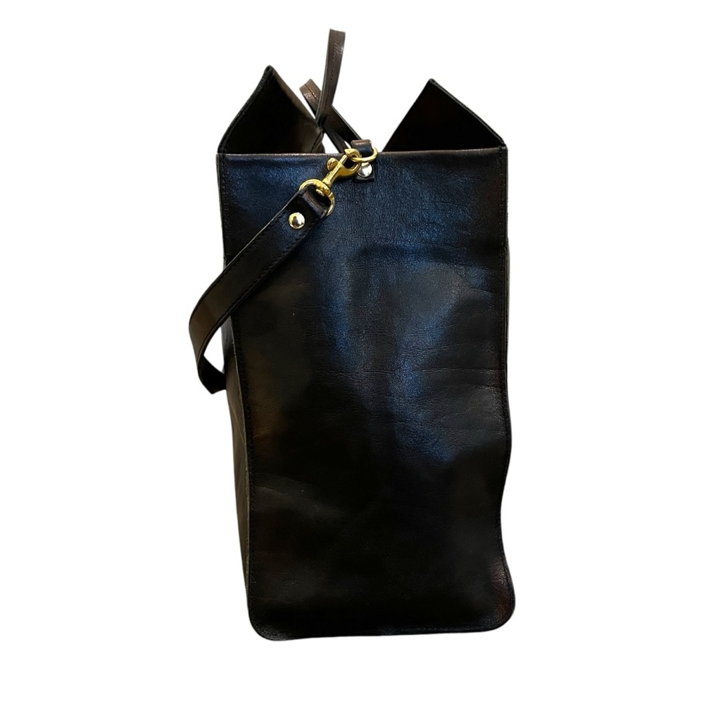 Clare V. Simple Tote Metallic Leather Contrast Racing Stripe Trim Shoulder Tote - Picture 4 of 11